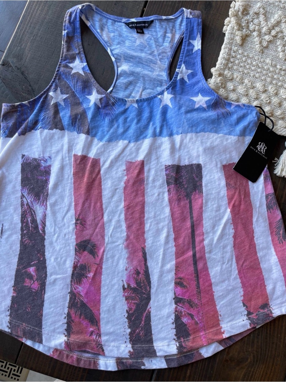 Rock & Republic Patriotic Palm Print Racerback Tank - Blue & Red